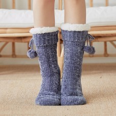 Women Warm Winter Outdoor Solid Color Plus Velvet Thicken Home Sleep Socks Tube Socks With Fluff