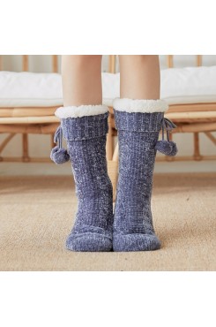 Women Warm Winter Outdoor Solid Color Plus Velvet Thicken Home Sleep Socks Tube Socks With Fluff