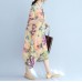 Elegant prints long cotton dresses oversize o neck cotton gown vintage short sleeve traveling clothing