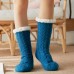 Women Warm Winter Outdoor Solid Color Plus Velvet Thicken Home Sleep Socks Tube Socks