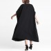 fine black linen shift dress casual linen maxi dress women V neck patchwork cotton dress